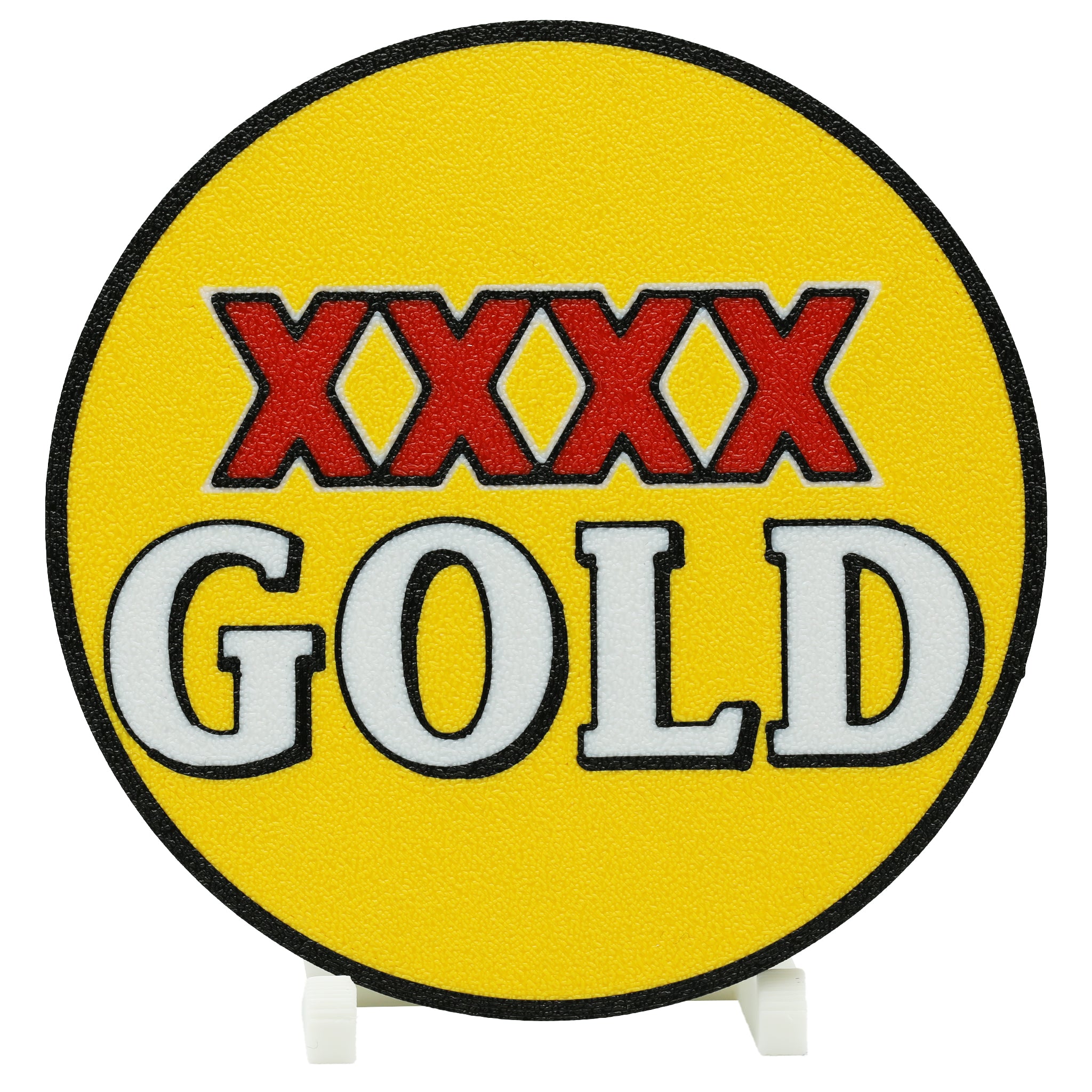Round sign with 'XXXX Gold' text on a yellow background
